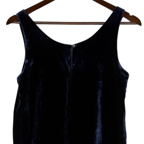 J. Crew Velvet Sleeveless Tank Top Key Hole Back Button Scoop Neck 4P Navy Blue - Picture 7 of 15